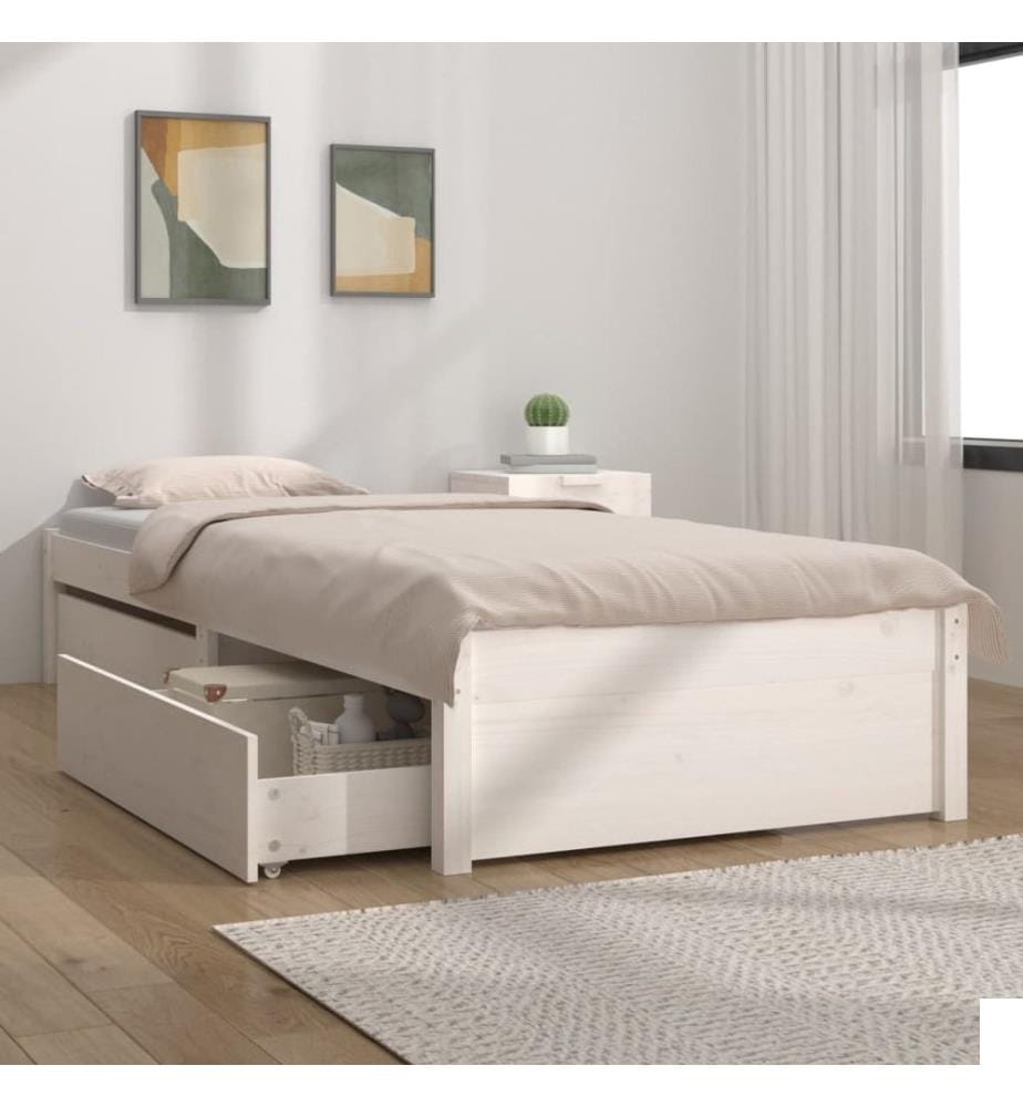 Cadre de lit sans matelas avec tiroirs blanc