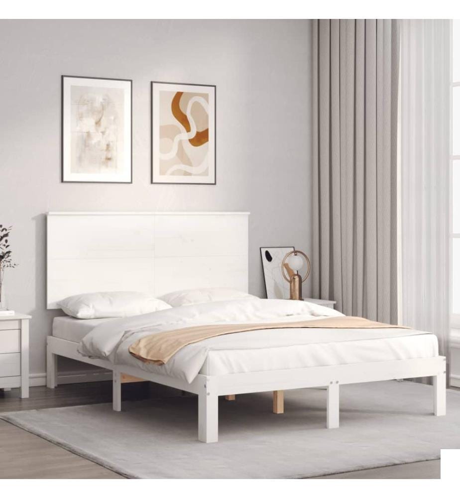 Cadre de lit sans matelas blanc bois de pin massif