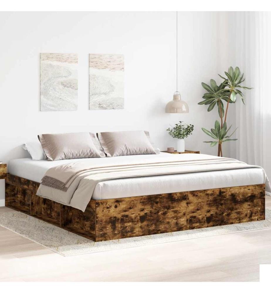 Cadre de lit sans matelas chêne fumé 180x200 cm