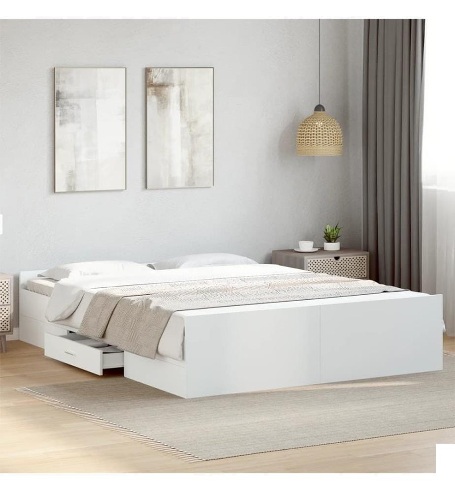 Cadre de lit avec tiroirs sans matelas blanc 150x200 cm