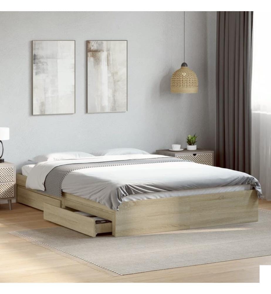 Cadre de lit avec tiroirs sans matelas chêne sonoma 160x200 cm