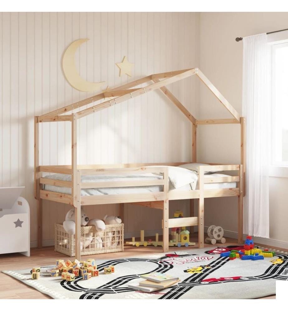 Lit haut sans matelas 90x200 cm bois de pin massif