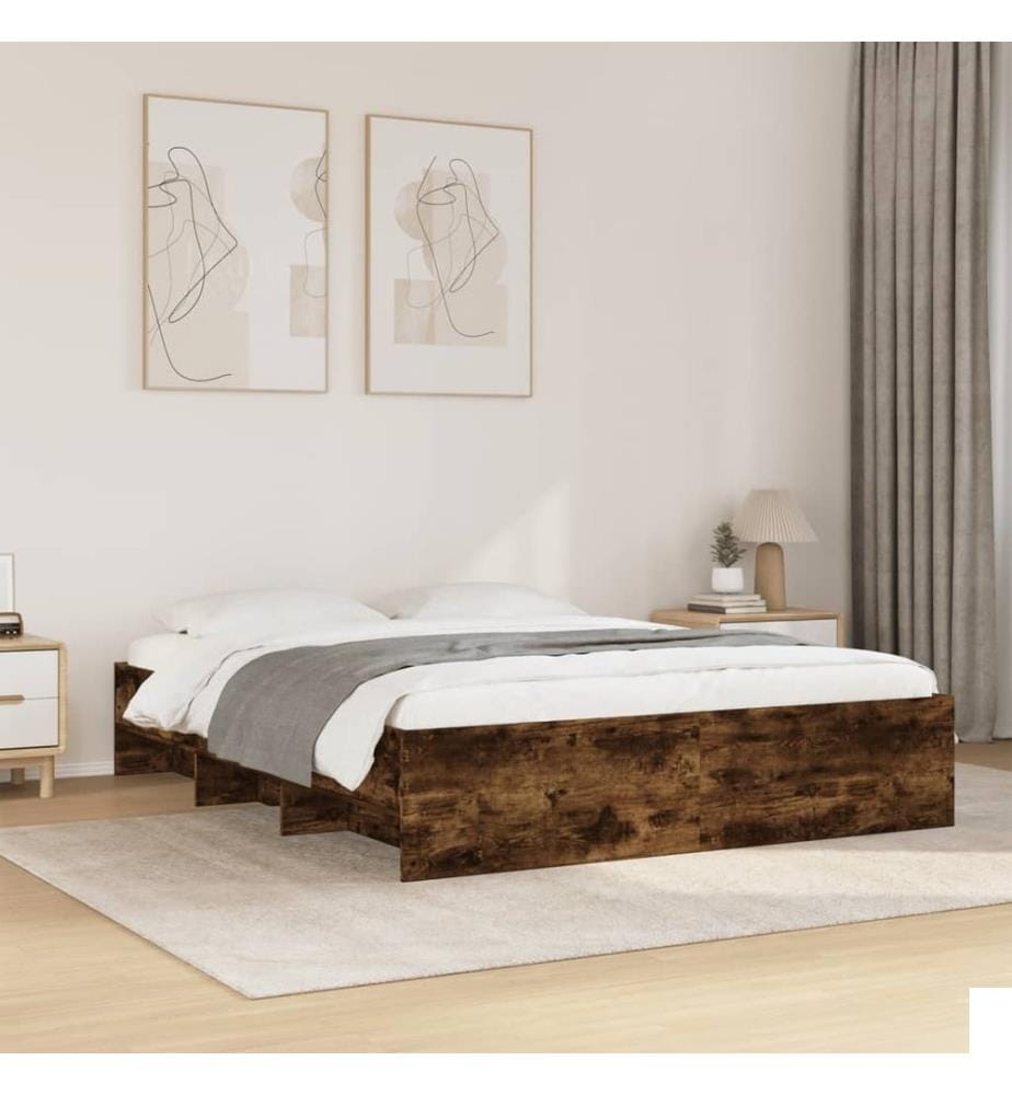 Cadre de lit sans matelas chêne fumé 160x200 cm bois ingénierie