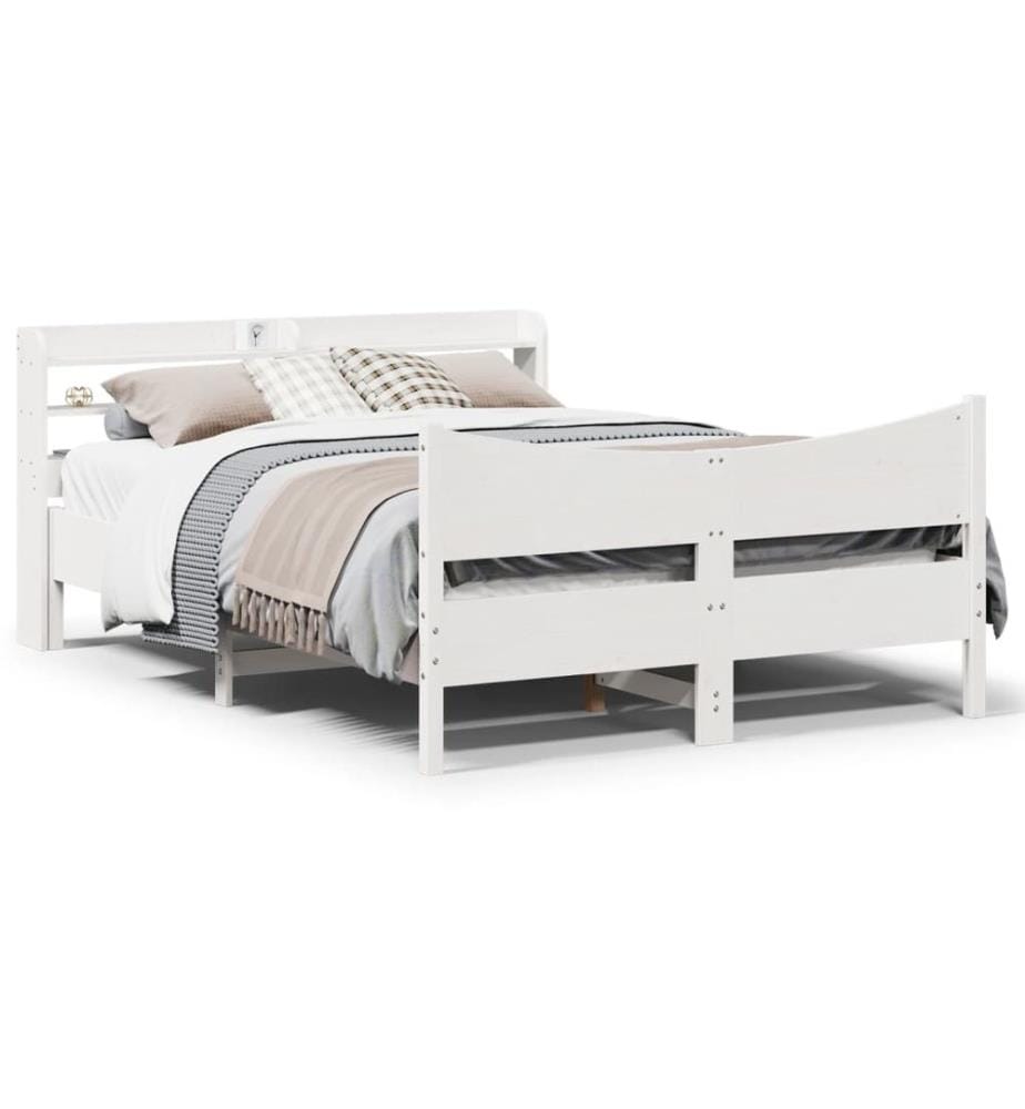 Cadre de lit avec tête de lit blanc 160x200 cm bois pin massif