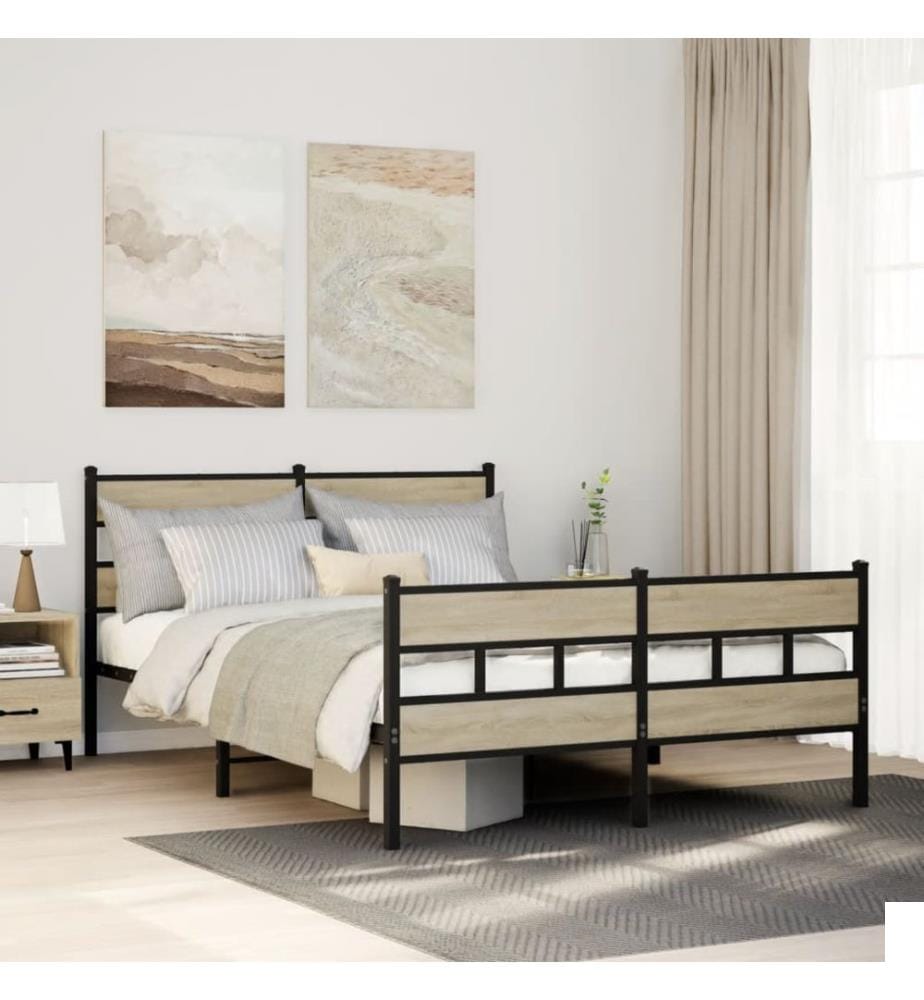 Cadre de lit en métal sans matelas chêne sonoma 160x200 cm