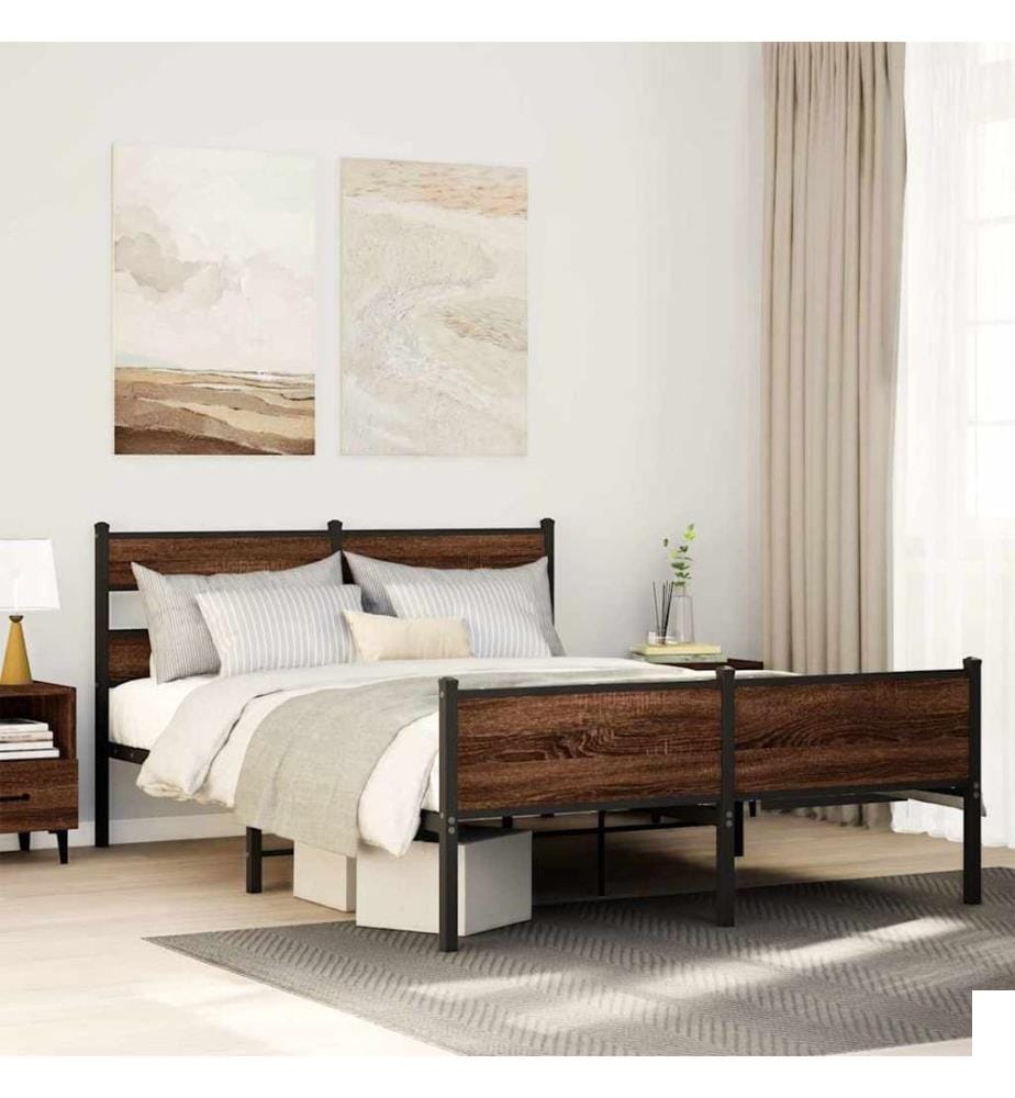 Cadre de lit en métal sans matelas chêne marron 160x200 cm