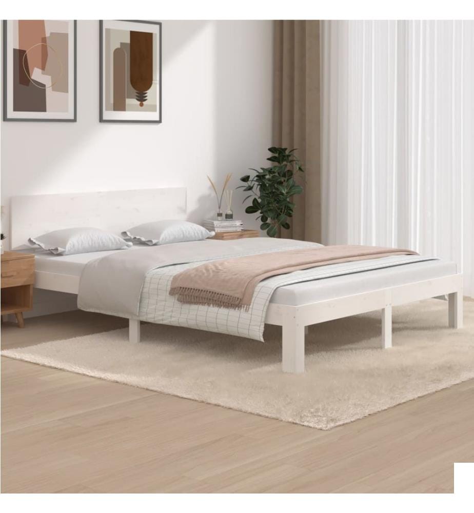 Cadre de lit sans matelas blanc bois de pin massif 140x200 cm