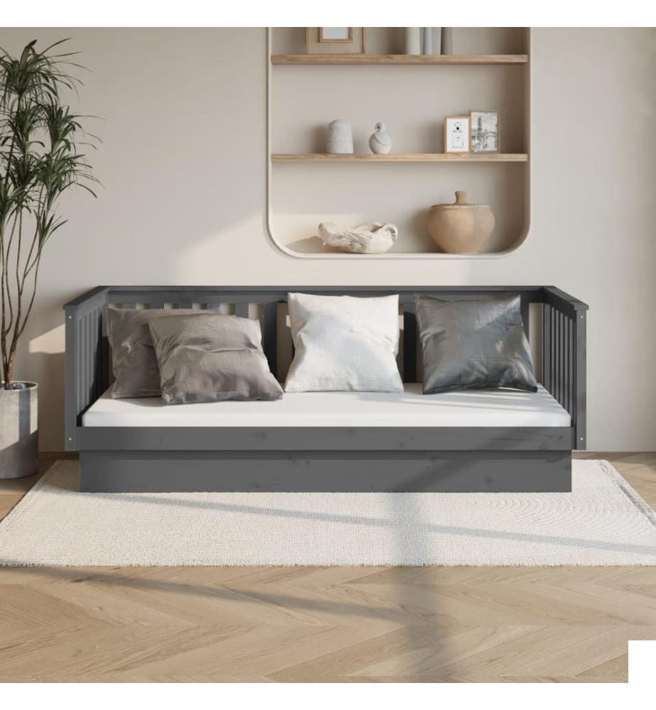 Lit de jour sans matelas gris 80x200 cm bois de pin massif