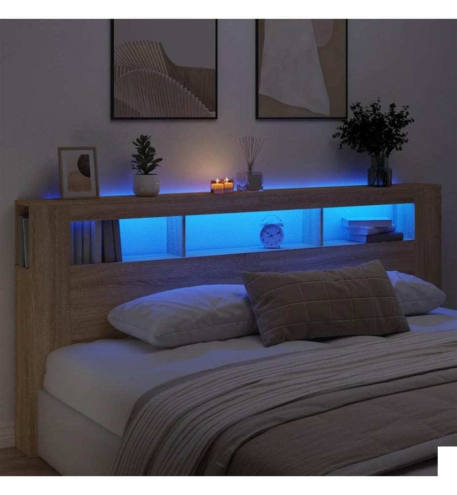 Tête de lit à LED chêne sonoma 220x18,5x103,5cm bois ingénierie