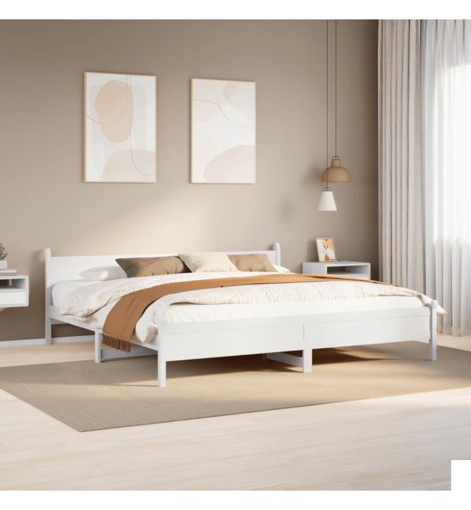 Cadre de lit sans matelas blanc 180x200 cm bois massif de pin