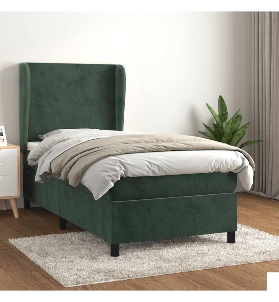 Sommier à lattes de lit avec matelas Vert foncé 90x190 cm
