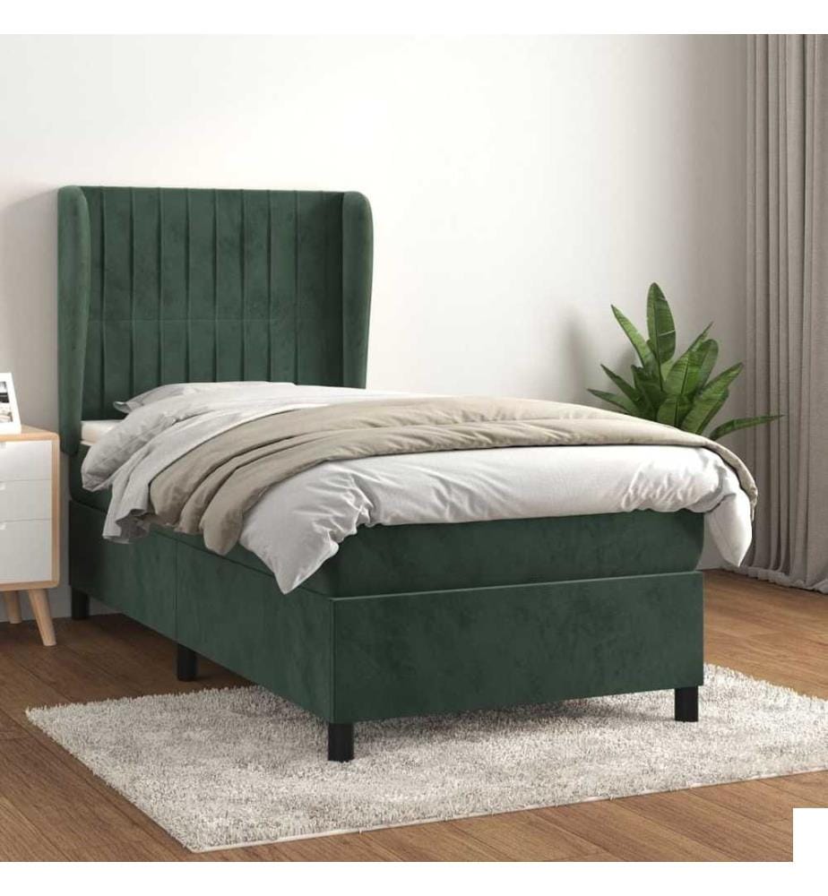 Sommier à lattes de lit avec matelas Vert foncé 90x190 cm