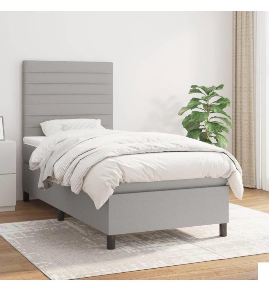Lit à sommier tapissier avec matelas Gris clair 80x200 cm Tissu