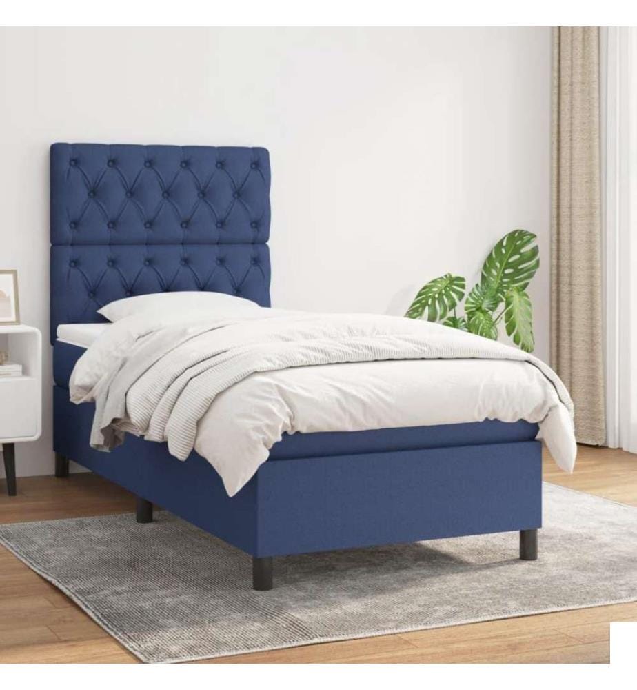 Lit à sommier tapissier avec matelas Bleu 80x200 cm Tissu