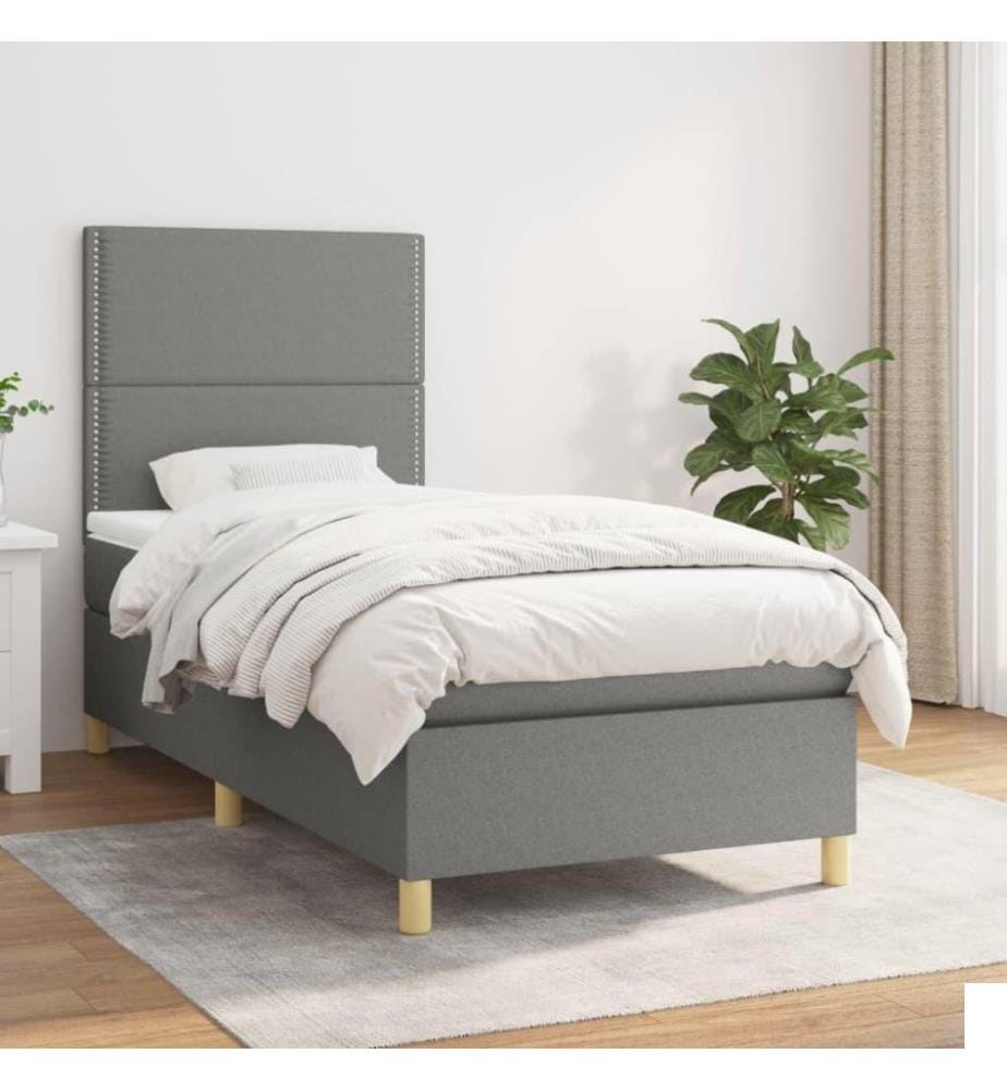 Lit à sommier tapissier et matelas Gris foncé 90x190 cm Tissu
