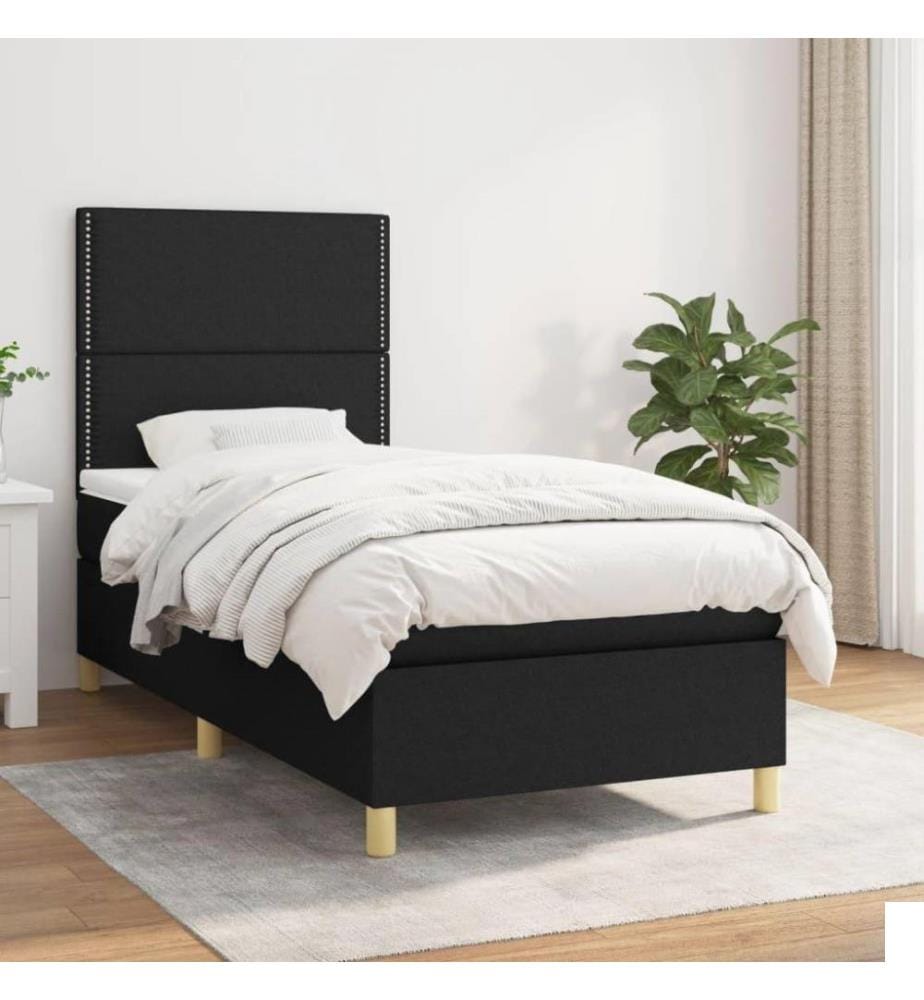 Lit à sommier tapissier avec matelas Noir 90x190 cm Tissu