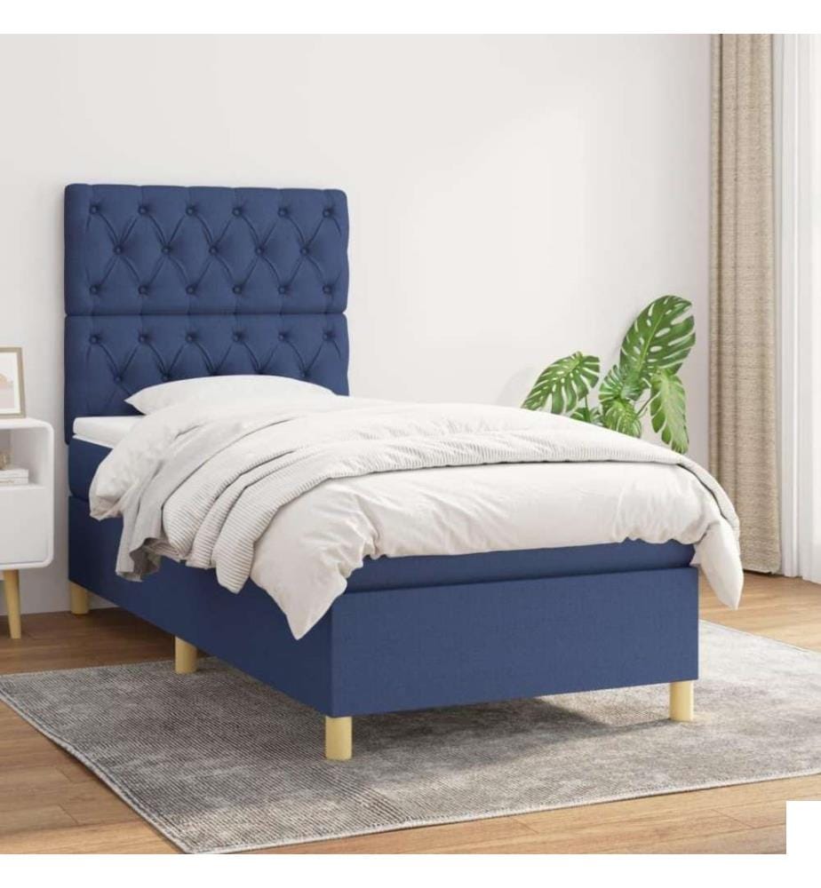 Lit à sommier tapissier avec matelas Bleu 80x200 cm Tissu