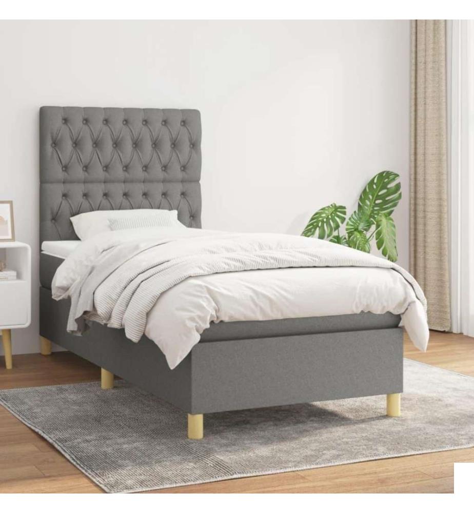 Lit à sommier tapissier et matelas Gris foncé 90x190 cm Tissu