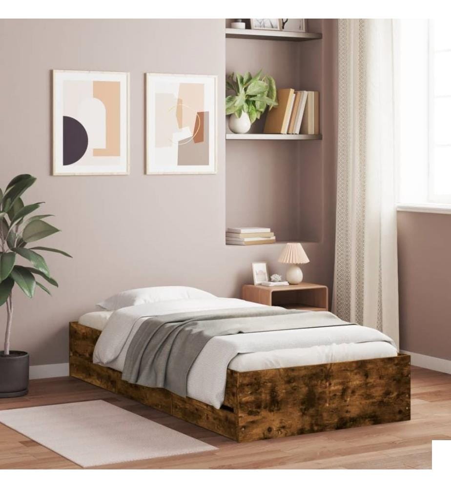 Cadre de lit et tiroirs chêne fumé 90x190 cm bois d'ingénierie