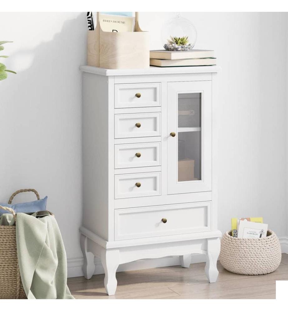 Armoire avec 5 tiroirs et 2 étagères Blanc