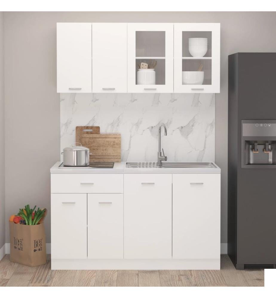Ensemble de 4 meubles de cuisine "Lyon" en bois d'ingénierie blanc