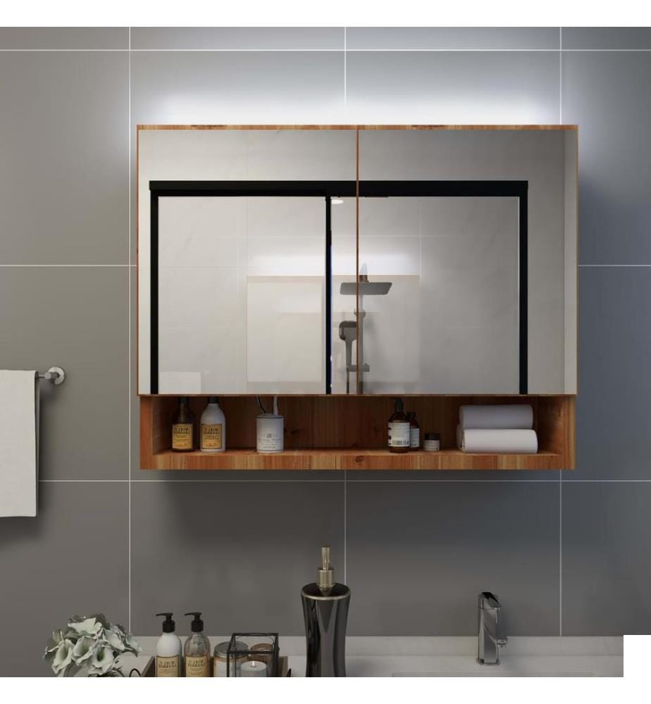 Armoire à miroir de salle de bain LED Chêne 80x15x60 cm MDF