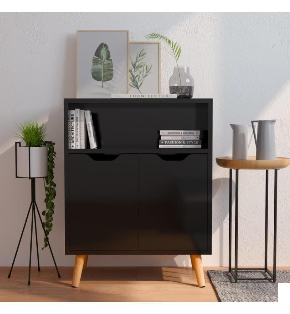 Buffet noir brillant 60x30x72 cm bois d'ingénierie