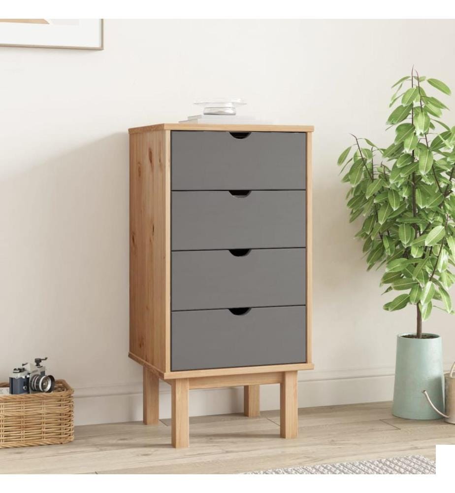Commode OTTA marron et gris 45x39x90 cm bois de pin massif