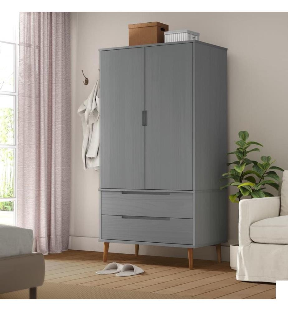 Garde-robe MOLDE Gris 90x55x175 cm Bois massif de pin