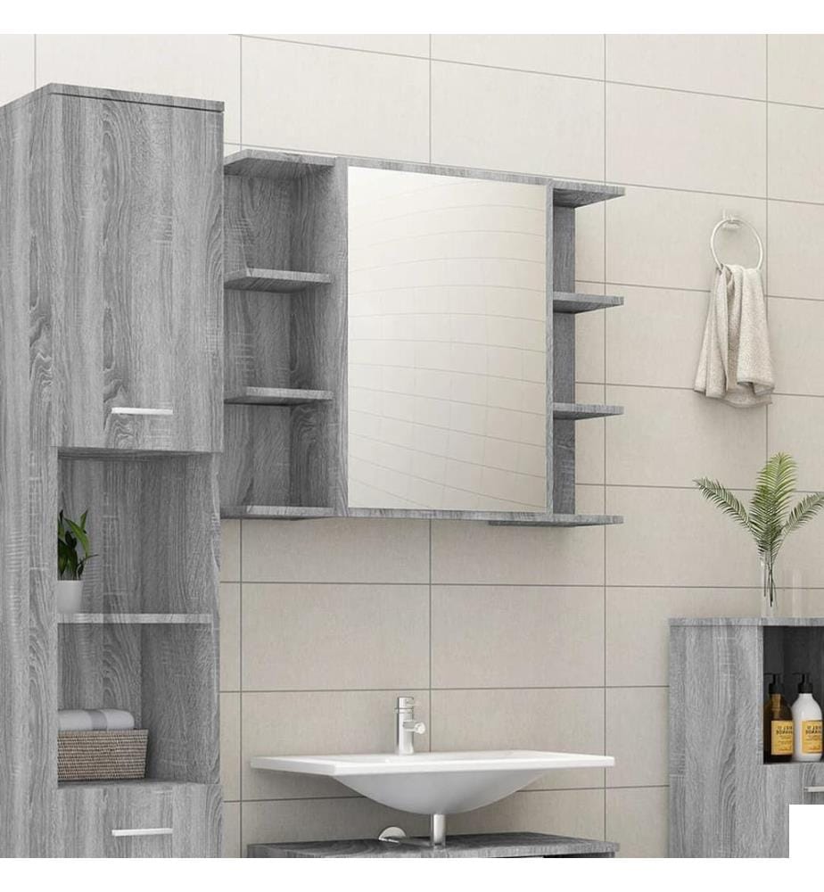 Armoire à miroir de salle de bain Sonoma gris 80x20,5x64cm Bois