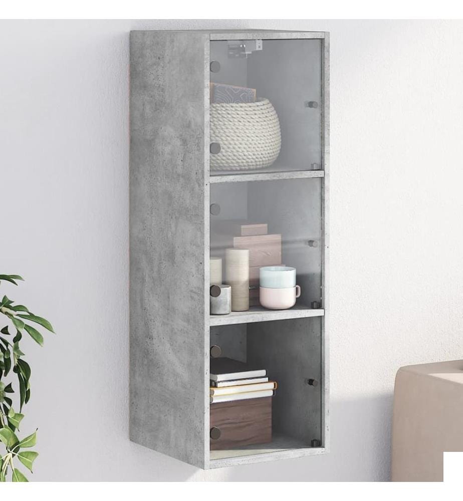 Armoire murale avec portes en verre gris béton 35x37x100 cm