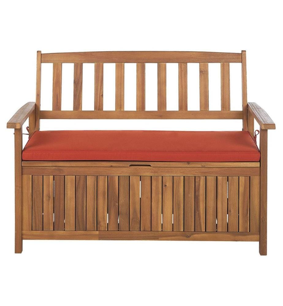Banc avec coussin d'assise SOVANA 120 cm avec rangement Acacia Rouge