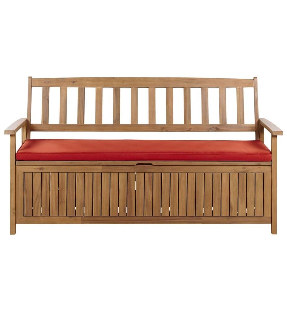 Banc avec coussin d'assise SOVANA 160 cm avec rangement Acacia Rouge