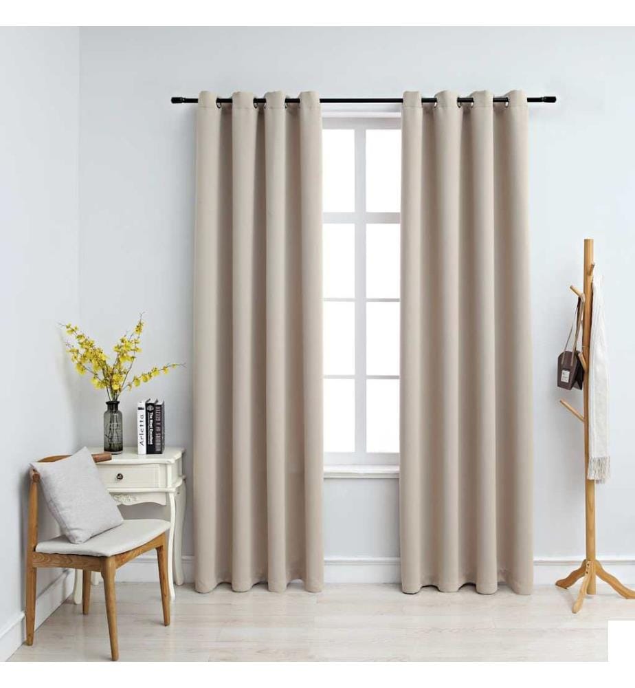 Rideaux occultants avec anneaux en métal 2 pcs Beige 140x225 cm