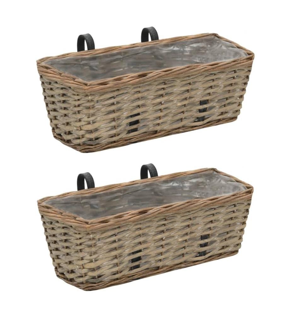 Jardinière de balcon 2 pcs Osier avec doublure en PE 40 cm