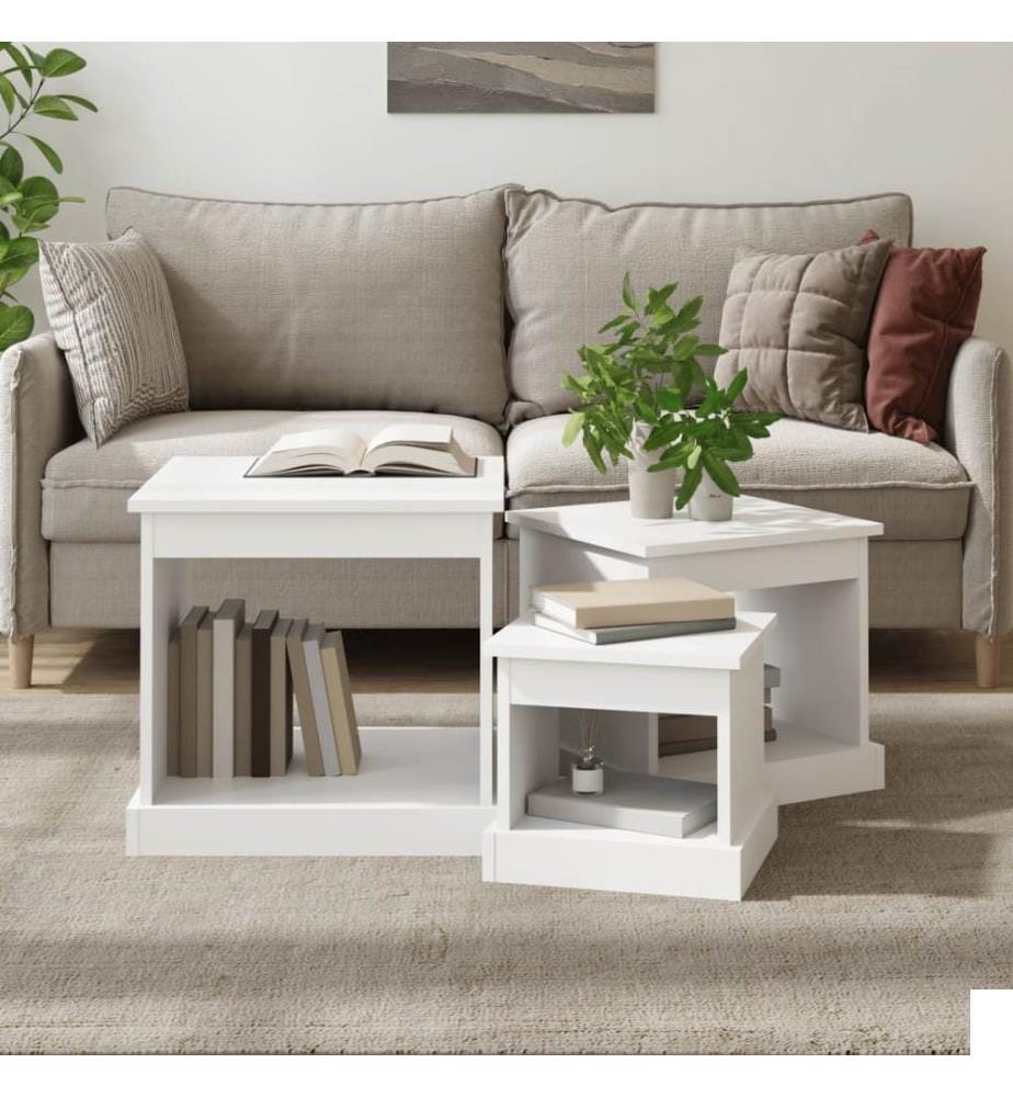 Tables basses 3 pcs blanc bois d'ingénierie