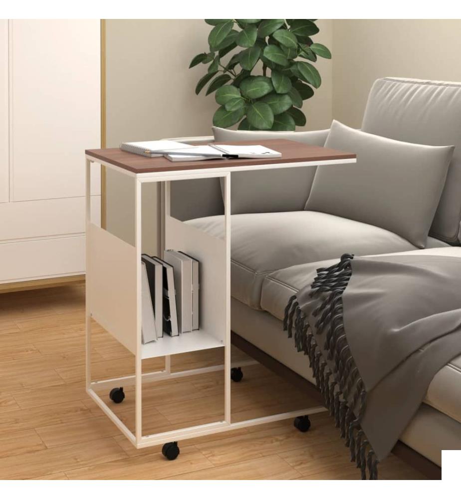 Table d'appoint avec roues blanc 55x36x63,5cm bois d'ingénierie