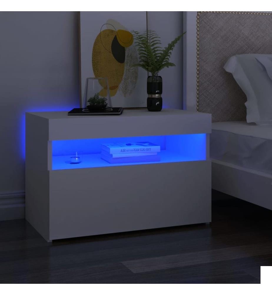Table de chevet avec lumières LED Blanc 60x35x40 cm