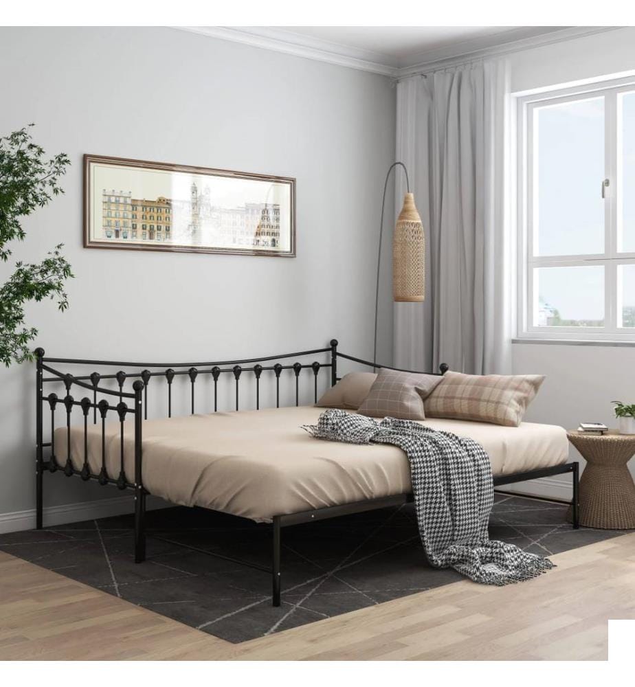 Cadre de canapé-lit extensible sans matelas Noir Métal 90x200cm