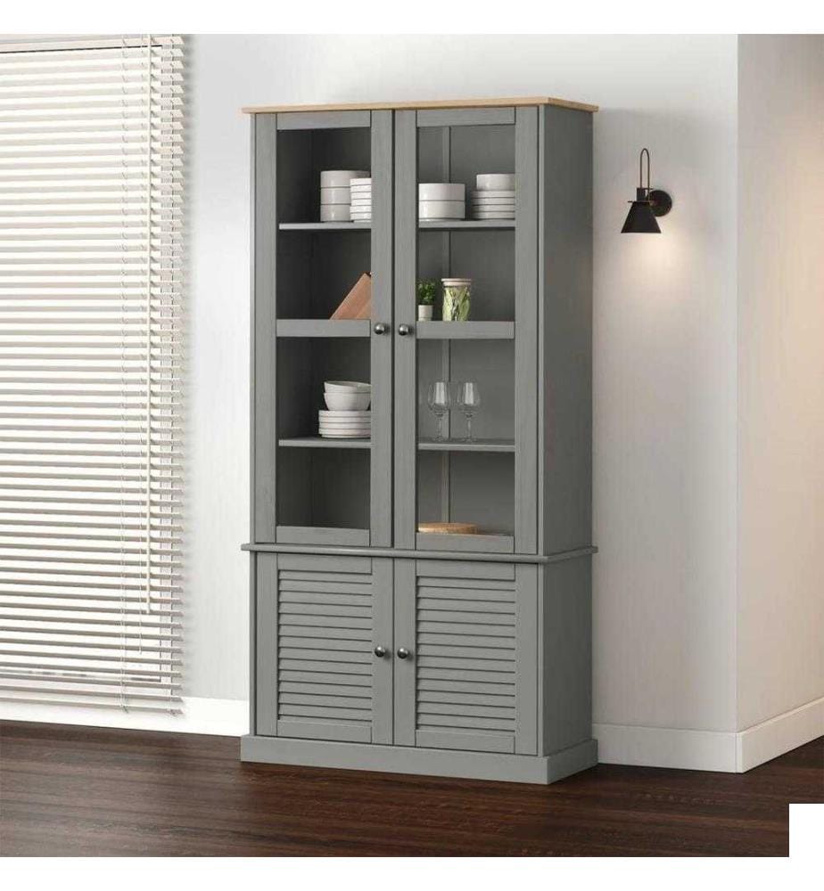 Vitrine en verre VIGO gris 85x35x170 cm bois massif de pin