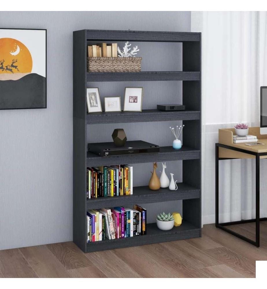 Bibliothèque/Séparateur de pièce Gris 100x30x167,5cm Pin massif