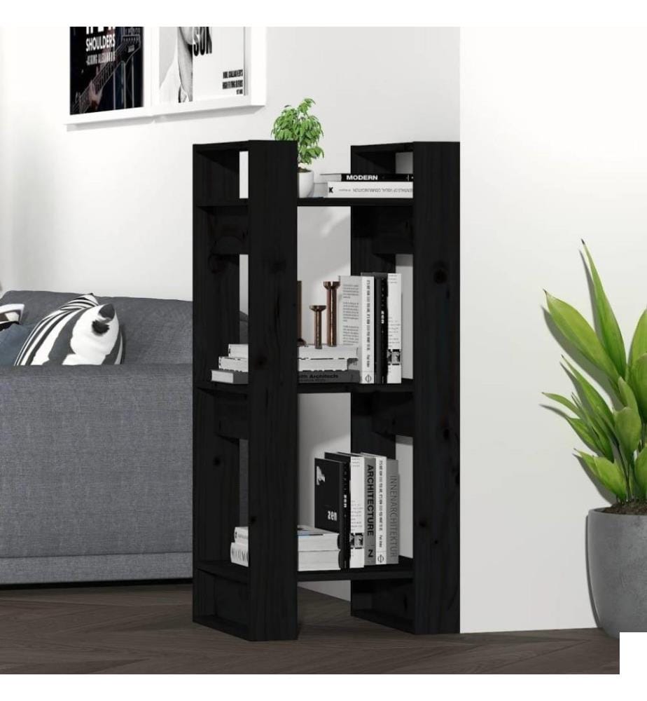 Bibliothèque/Séparateur de pièce Noir 41x35x91 cm Pin solide