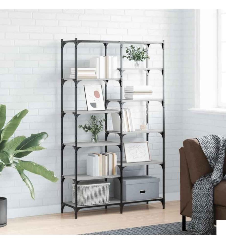 Bibliothèque sonoma gris 100x32x170 cm bois d'ingénierie et fer