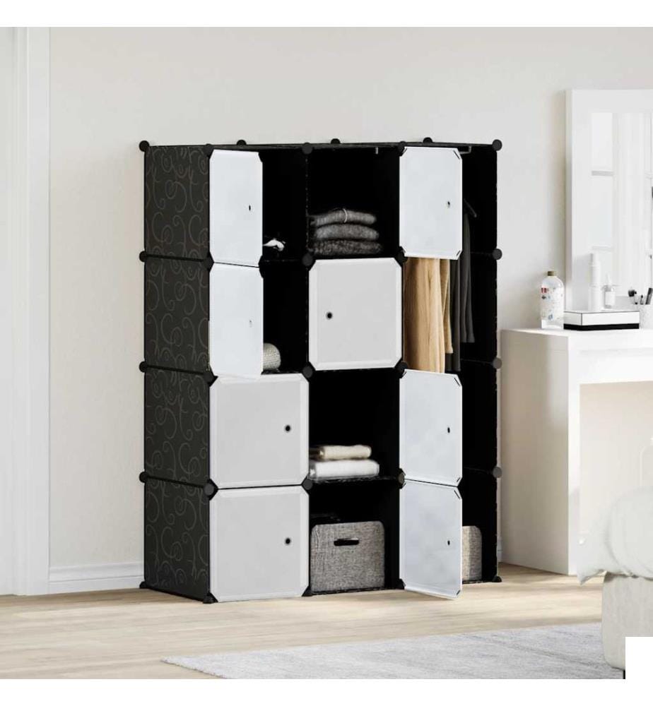Armoire modulaire 9 compartiments noir et blanc 109x36,5x143 cm