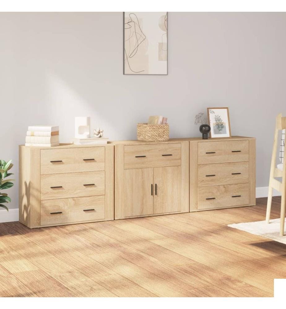 Buffets 3 pcs Chêne sonoma Bois d'ingénierie