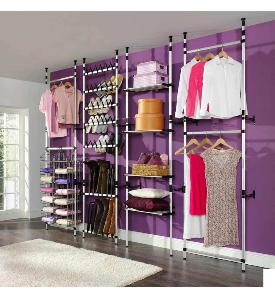 Système de garde-robe télescopique barres et étagère Aluminium