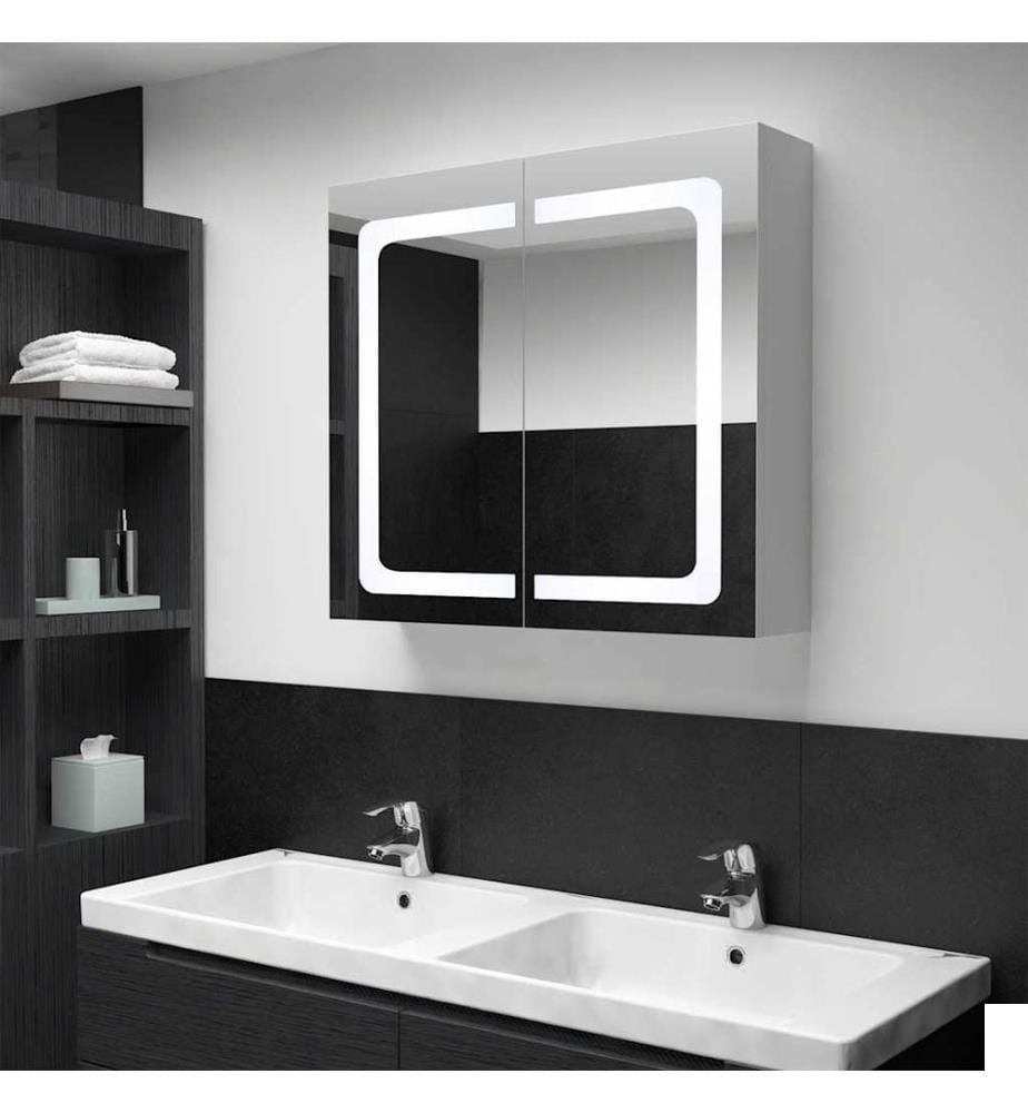 Armoire de salle de bain à miroir LED 80x12,2x68 cm