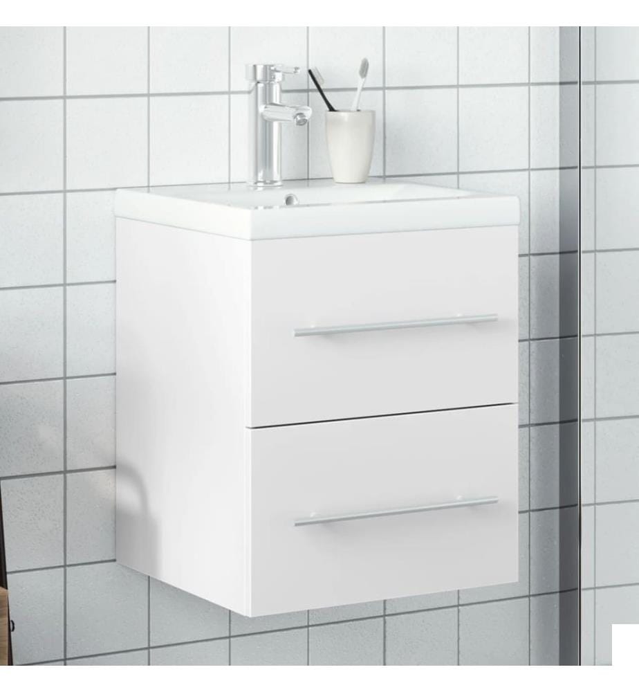 Armoire lavabo de salle de bain avec bassin intégré blanc
