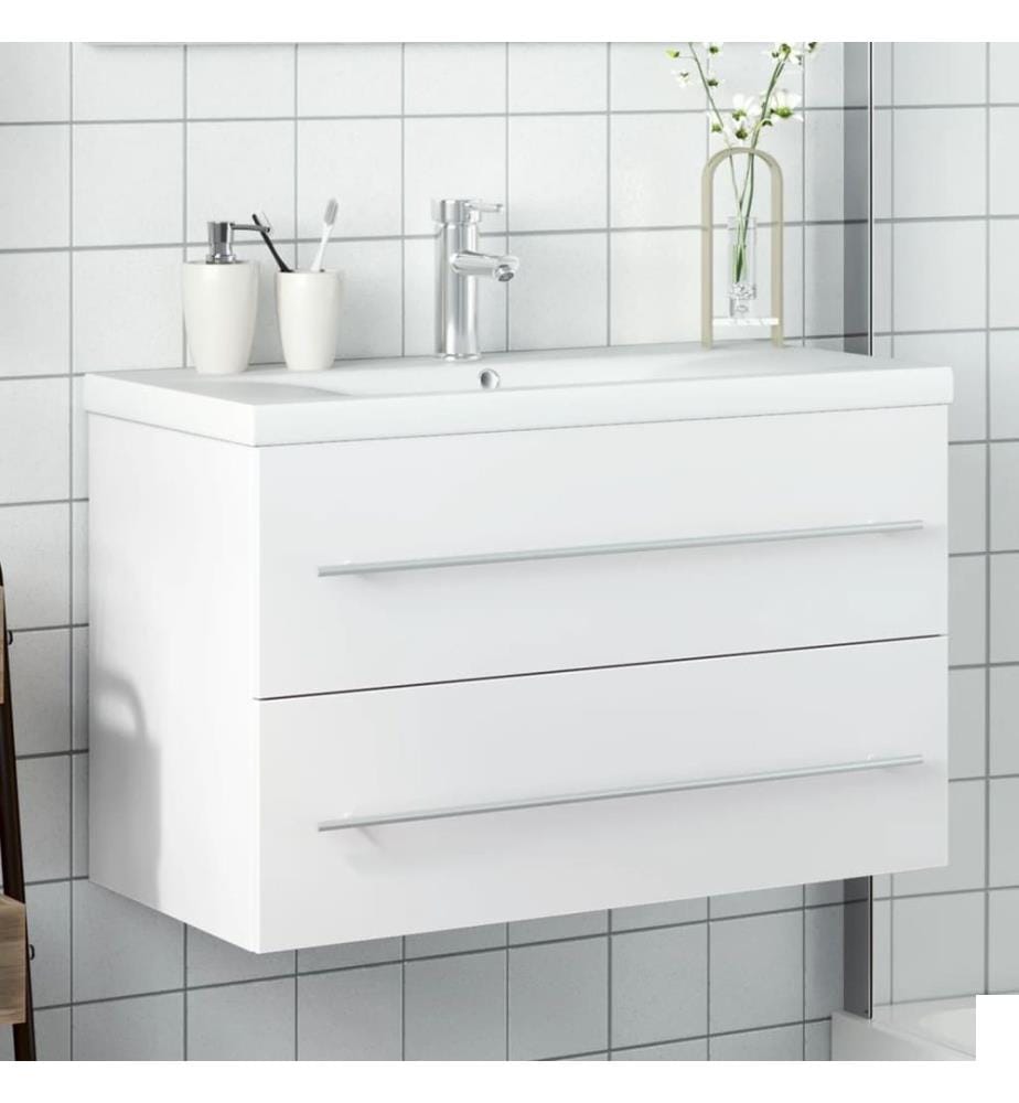 Armoire lavabo de salle de bain avec bassin intégré blanc