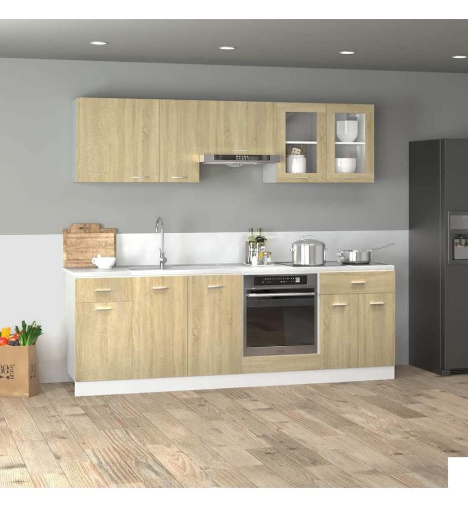 Ensemble de 8 meubles de cuisine "Lyon" en chêne Sonoma